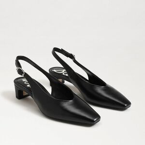 Sam Edelman Ronnie Pump Womens 9M Black Leather Square Toe Slingback Block Heel